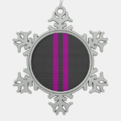Fuchsia Racing Stripes in koolstofvezelstijl Tin Sneeuwvlok Ornament (Voorkant)