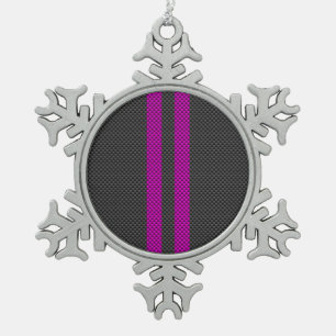 Fuchsia Racing Stripes in koolstofvezelstijl Tin Sneeuwvlok Ornament