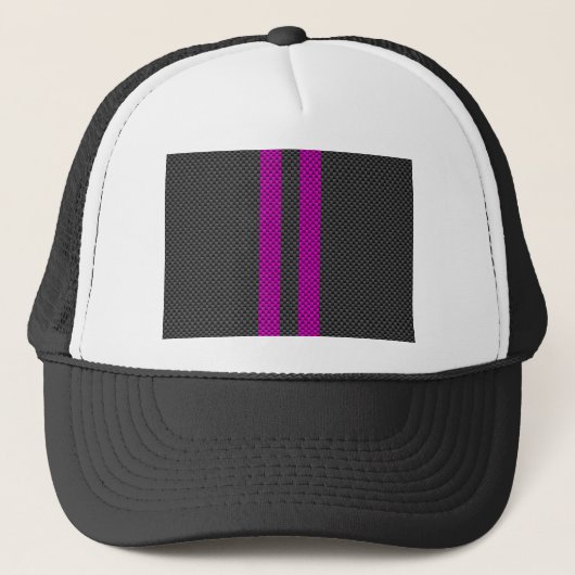 Fuchsia Racing Stripes in koolstofvezelstijl Trucker Pet (Voorkant)