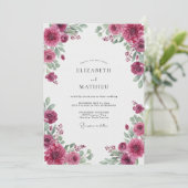 Fuchsia Ranunculus Eucalyptus Bruiloft Kaart (Staand voorkant)