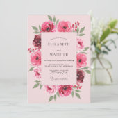 Fuchsia Ranunculus Zachte Eucalyptus Bruiloft Kaart (Staand voorkant)