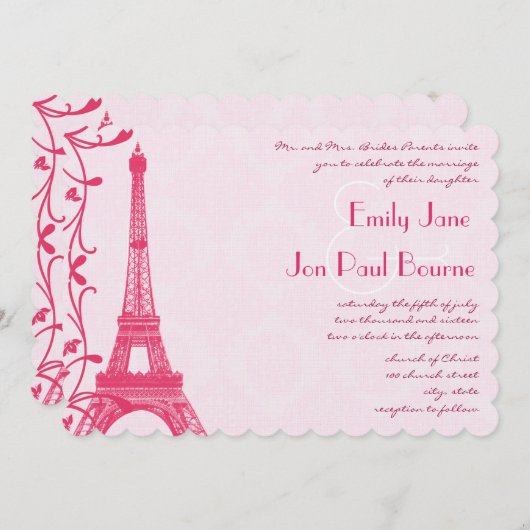 Fuchsia Raspberry Eiffel Tower Weddenschap Kaart (Voorkant / Achterkant)