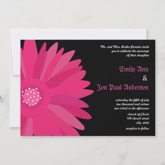 Fuchsia Raspberry Gerber Daisy Wedding Invitation Kaart (Voorkant)