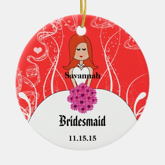 Fuchsia Red Head Wedding Gown Bridesmaid Ornament (Voorkant)