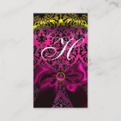 FUCHSIA RIBBON BLACK GOLD YELLOW DAMASK MONOGRAM VISITEKAARTJE (Achterkant)