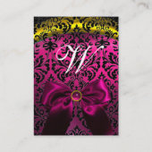 FUCHSIA RIBBON BLACK GOLD YELLOW DAMASK MONOGRAM VISITEKAARTJE (Achterkant)