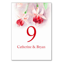 Fuchsia rode waterverf bloem trouwtafel nummer kaart