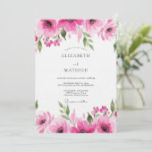 Fuchsia Romantic Bloom Wedding Kaart (Staand voorkant)