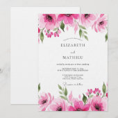 Fuchsia Romantische Bloeiende Bruiloft Kaart (Voorkant / Achterkant)