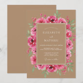 Fuchsia Romantische Bloemige Bruiloft Kaart (Voorkant / Achterkant)