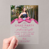 Fuchsia Roos Bow Foto Afstudeerfeest Acryl Uitnodigingen (Insitu (Draagbaar))