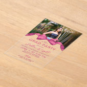 Fuchsia Roos Bow Foto Afstudeerfeest Acryl Uitnodigingen (Laagn)