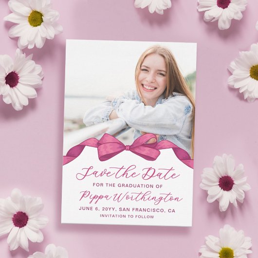 Fuchsia Roos Bow Foto Afstuderen Save the Date