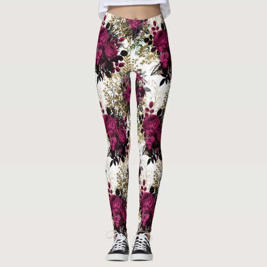 Fuchsia Roos Floral Women's Leggings (Voorkant)