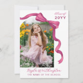 Fuchsia Roos Roze Bow Arch Foto Afstuderen Aankondiging (Voorkant)