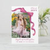 Fuchsia Roos Roze Bow Arch Foto Afstuderen Aankondiging (Staand voorkant)