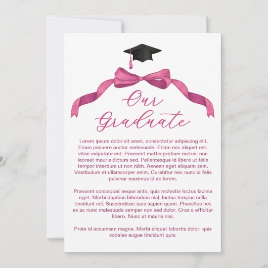 Fuchsia Roos Roze Bow Arch Foto Afstuderen Aankondiging (Achterkant)