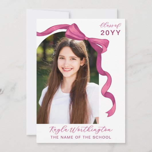 Fuchsia Roos Roze Bow Arch Foto Afstuderen Kaart (Voorkant)