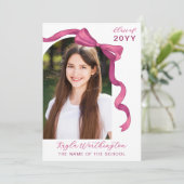 Fuchsia Roos Roze Bow Arch Foto Afstuderen Kaart (Staand voorkant)