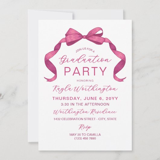 Fuchsia Roos Roze Bow Arch Foto Afstuderen Kaart (Achterkant)