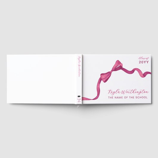 Fuchsia Roos Roze Bow Geen Foto Afstuderen Gastenboek (Volledig)