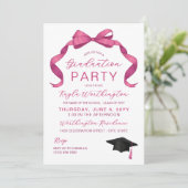 Fuchsia Roos Roze Bow Geen Foto Afstuderen Kaart (Staand voorkant)