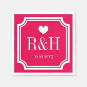 Fuchsia roze aangepast monogramme bruiloft servetten (Voorkant)