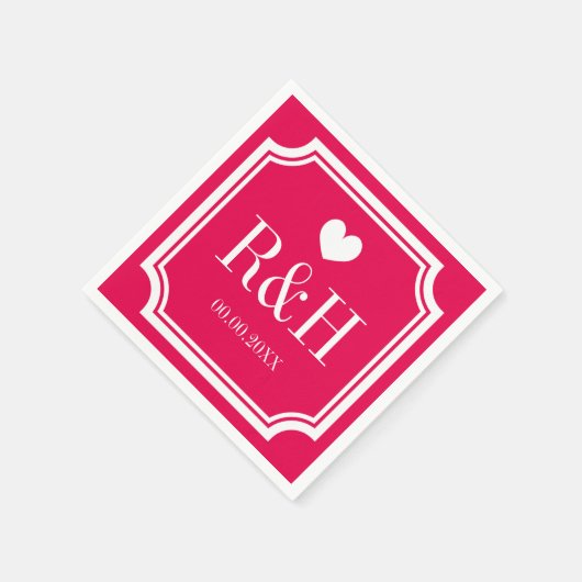 Fuchsia roze aangepast monogramme bruiloft servetten (Hoek)