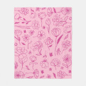 Fuchsia Roze Abstract Bloemen Botanische Inkt Art Fleece Deken (Voorkant)