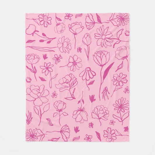 Fuchsia Roze Abstract Bloemen Botanische Inkt Art  Fleece Deken (Voorkant)
