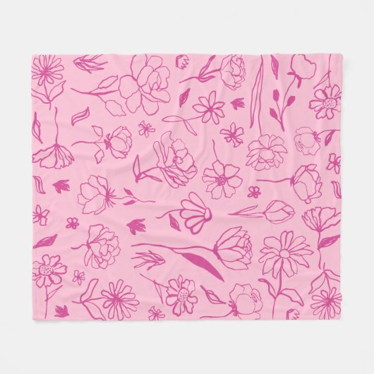 Fuchsia Roze Abstract Bloemen Botanische Inkt Art Fleece Deken (Voorkant (Horizontaal))