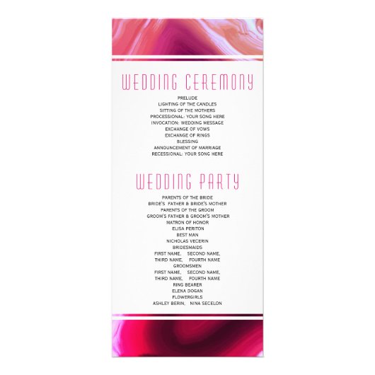 Fuchsia roze agaat slice modern huwelijksprogramma reclamekaart (Achterkant)
