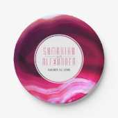 Fuchsia roze agate geo-moderne bruiloft papieren bordje (Voorkant)