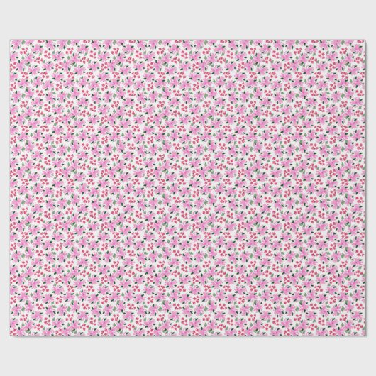 Fuchsia Roze Aquarel Bloementuin Cadeaupapier (Vlak)