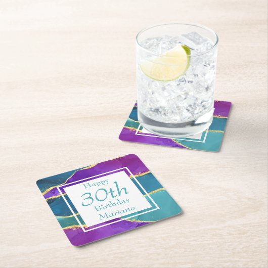 Fuchsia Roze Blauwgroen Goud Verjaardagsfeest Kartonnen Onderzetters (Insitu)