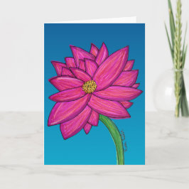Fuchsia Roze Bloem met blauwe achtergrond Kaart