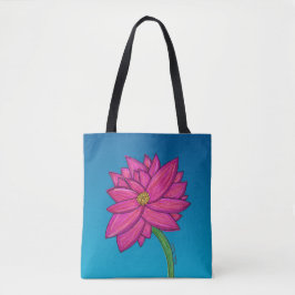 Fuchsia Roze Bloem met blauwe achtergrond Tote Bag