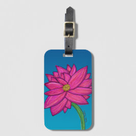 Fuchsia Roze Bloem met blauwe achtergrond Tote Bagagelabel