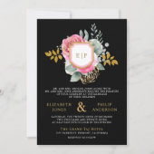 Fuchsia Roze Bloem QR Code Zwarte Kuif Bruiloft Kaart (Voorkant)
