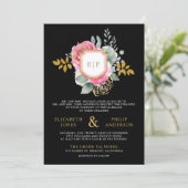 Fuchsia Roze Bloem QR Code Zwarte Kuif Bruiloft Kaart (Staand voorkant)