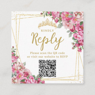 Fuchsia Roze Bloem Quinceanera Sweet 16 RSVP QR Informatiekaartje