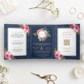 Fuchsia Roze Bloemen Alles in Een Kreeft Marine Hu Drieluik Uitnodiging