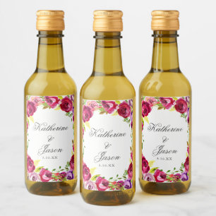 Fuchsia Roze Bloemen Chique Gepersonaliseerde Brui Wijn Etiket