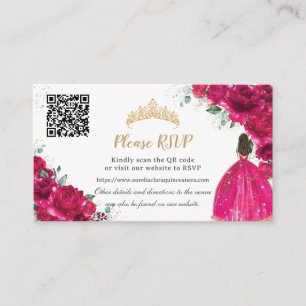 Fuchsia Roze Bloemen Goud Quinceañera QR Code Informatiekaartje