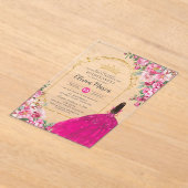 Fuchsia Roze Bloemen Goud Quinceañera Sweet 16 XV Acryl Uitnodigingen (Laagn)