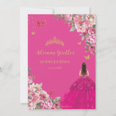 Fuchsia Roze Bloemen Goud Quinceañera Sweet 16 XV Kaart (Achterkant)