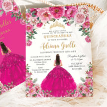Fuchsia Roze Bloemen Goud Quinceanera XV Zoet 16
