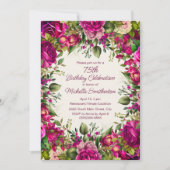 Fuchsia Roze Bloemen Groen Bladeren 75e Verjaardag Kaart (Voorkant)