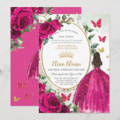 Fuchsia Roze Bloemen Jurk Quinceañera Dama Aanvraa Kaart (Voorkant / Achterkant)