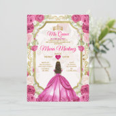 Fuchsia Roze Bloemen Mexicaanse Prinses Quiñceaner Kaart (Staand voorkant)